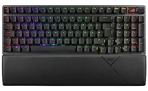 ASUS ROG Strix Scope II 96 Wireless mechanische Gaming Tastatur (ROG NX-Switches, Handballenablage, 4 GHz, Bluetooth, kabelgebunden, ROG Omni-Empfänger, Aura Sync RGB-Beleuchtung, DE QWERTZ-Layout)