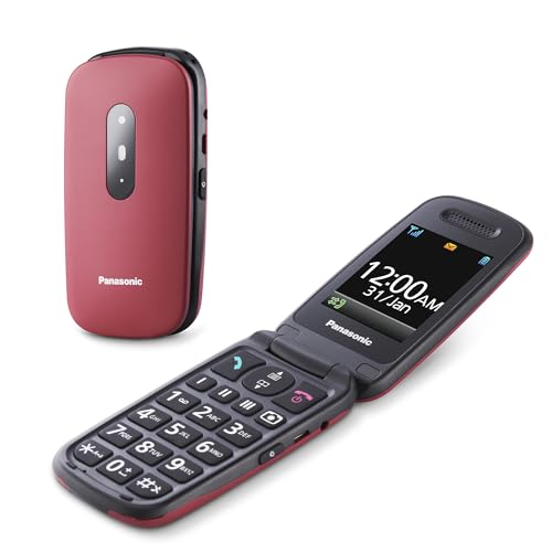 Panasonic KX-TU446EXR 2G Teléfono Móvil para Mayores, Resistente a Golpes, Cámara, Incluye Auriculares y Cargador, Pantalla A Color 2,4 Pulgadas, Llamada De Emergencia SOS, Rojo