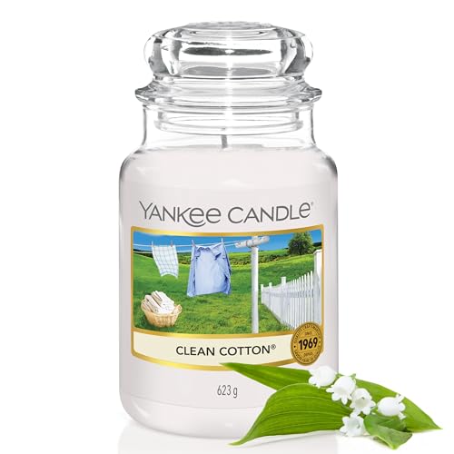 Vela aromática Yankee Candle | Clean Cotton vela en tarro grande | Velas de larga duración: hasta 150 h | Regalos perfectos para mujeres