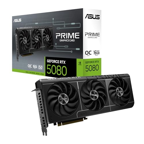 ASUS Prime GeForce RTX 5080 OC Edition 16GB GDDR7 Tarjeta gráfica Compatible con SFF (PCIe 5.0, 16 GB GDDR7, HDMI/DP 2.1, 2.5 Ranuras, Ventiladores Axial-Tech, cámara de Vapor, BIOS Dual)