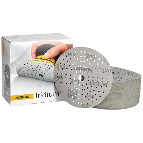 Mirka Iridium Premium-Schleifpapier Ø 150mm Klett 121-Loch, Korn 240, 100 Stk/Zum Schleifen von Lack, Spachtel, Grundierung, Holz, Stahl, Mineralwerkstoffe, Kunststoff