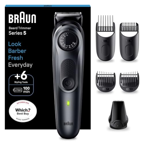 Braun Cortapelos para barba Series 5 BT5450, recortadora para hombres con herramientas de peinado y 100 minutos de ejecución