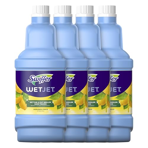 Swiffer WetJet Nettoyant Sol pour Balai Spray, Grand Format 5L (1.25L x4), Parfum Agrumes Frais, Solution Multi-Surfaces, Élimine la Saleté Sans Traces ni Résidus, Pour Tous Types de Sols