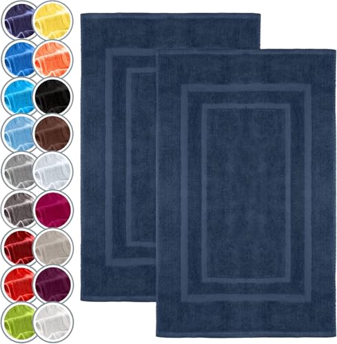 NatureMark Lot de 2 Tapis de Bain 50x80 cm – Coton Éponge 800 g/m² – Tapis Salle de Bain Épais et Très Absorbant – Séchage Rapide – sans Base Caoutchouc – Bleu Marine