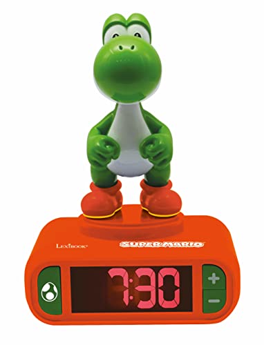 Lexibook, Super Mario, Réveil veilleuse Yoshi, Personnage Lumineux, Choix de 6 alarmes, 6 Effets sonores, Écran rétro-éclairé, Horloge, Snooze, Orange/Vert, RL800NI1