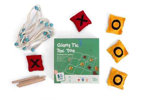 BS Toys Giant Tic TAC Toe – Juego Activo de Tres en Raya con Sacos de Arena – Incluye 10 Sacos y 4 estacas de Madera – Juego Exterior 4+