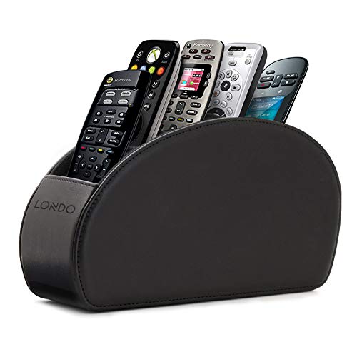 Londo Porta Telecomandi con 5 scomparti - Per contenere telecomandi di TV, stereo, decoder, DVD, Blu-Ray - in Pelle con fodera interna in suede. Adatto per salotto o camera da letto
