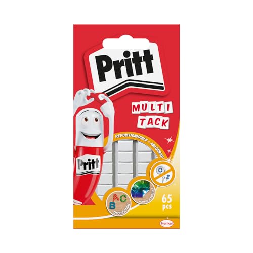 Pritt Multi Tack (1 pack de 65 pcs), cuadrados de masilla adhesiva blanca multiusos, adhesivo reposicionable y reutilizable para manualidades y proyectos de DIY