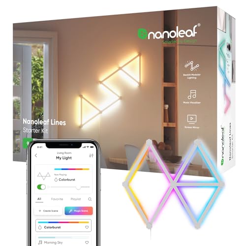 Nanoleaf Lines 60 Degrees Starter Kit, 9 Barre Luminose LED RGBW Smart e Modulari - Applique da Parete Interno Modulari, Luci Led 16M Colori WiFi