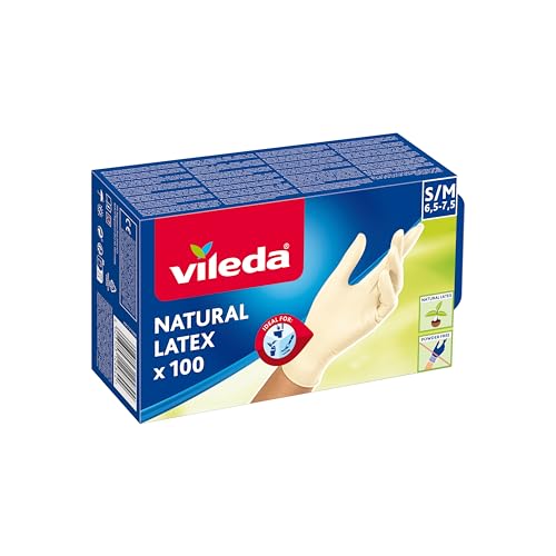 Vileda Guanti Natural Lattex100 USA e Getta, Guanti in Lattice Naturale, Senza Polvere, S/M, 100 unità