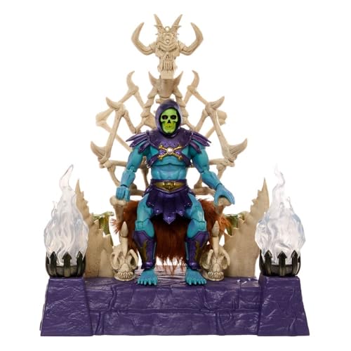 Masters of the Universe Masterverse Coffret avec figurine articulée Skeletor et trône, bougeoirs lumineux, capuche et cape amovibles, 2 bâtons, HXX63