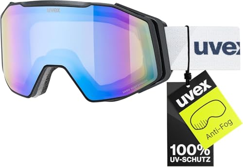 uvex gravity FM - stylische, verspiegelte Skibrille mit Anti-Fog-Beschichtung und Over-The-Glasses-Konstruktion für Damen und Herren - black matt/blue-green - one size
