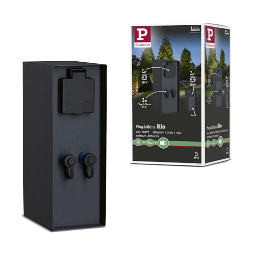 Paulmann 94700 Apparecchio per esterni Plug & Shine accessori colonna per prese elettriche Rio IP44 antracite sistema di illuminazione giardino prese 2x 230V 2x Plug & Shine 24V