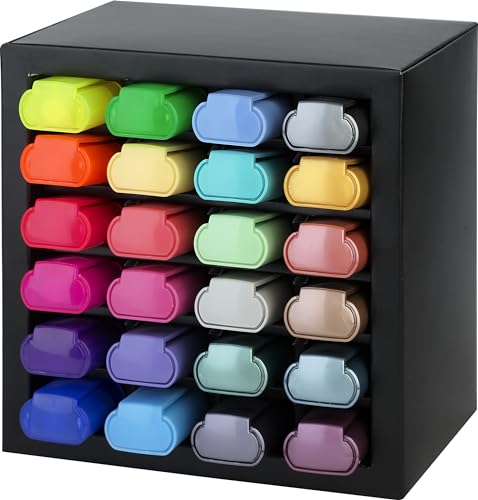 Faber-Castell 254602 Set de Bureau avec 24 Suligneurs dans une Boîte de Rangement, Surligneurs Pastel, Neóns et Métalliques, Pointe Biseautée de Précision, Marqueurs Plats Ergonomiques