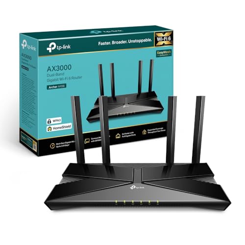 TP-Link Archer AX58 - Router WiFi 6 AX3000, Doble Banda 2.4Ghz/5Ghz,1xWAN/4xLAN Puertp Gigabit, WPA3, OFDMA, WPS, Latencia Ultrabaja, HomeShield, Tecnología OneMesh, Negro