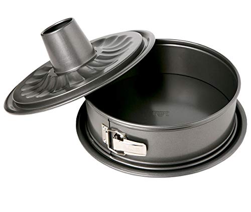 Springform mit zwei Böden – Birkmann – grau, Ø 26 cm rund, Karbonstahl, Marken-Antihaftbeschichtung, extra hoher Rand 9 cm, Auslaufschutz, Kuchenform & Backform