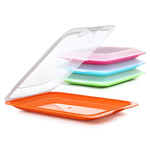 TATAY Porta Embutidos Fresh | Set de 4 Estándar | Tupper Embutido Nevera | Tapa Extraíble, Apilable | Apto Congelador, Microondas y Lavavajillas | Libre de BPA, 17 x 3,2 x 25,2 cm, Colores Surtidos