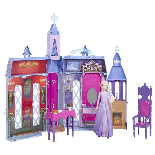 Mattel Disney Château d’Arendelle La Reine des Neiges Maison de poupée (+60 cm) avec poupée Elsa, 4 zones de jeu et 15 meubles et accessoires tirés du film La Reine des Neiges 2, HLW61