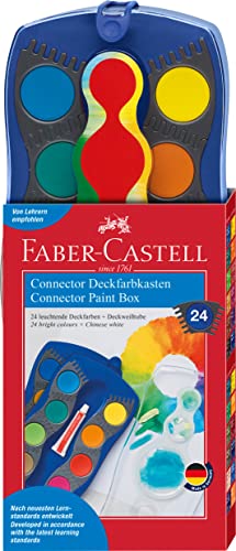 FABER-CASTELL 125020 - Caja de colores CONNECTOR con 24 colores, incluyendo blanco opaco, compartimento para pinceles y campo para el nombre, azul, 1 unidad