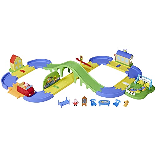 Peppa Pig Le circuit en ville de Peppa avec route modulable, inclut véhicule et Une figurine, +35 sons, à partir de 3 ans, Multicolore, Taille unique