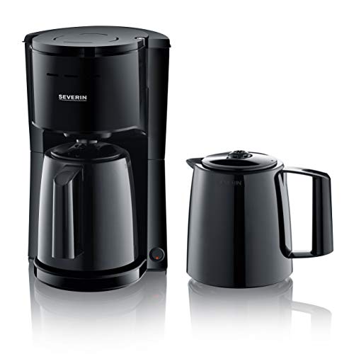 SEVERIN Cafetera de goteo con jarra adicional para hasta 16 tazas, Cafetera de filtro con 2 jarras térmicas de 8 tazas cada una, 1000W, desconexión automática, color negro, KA 9307