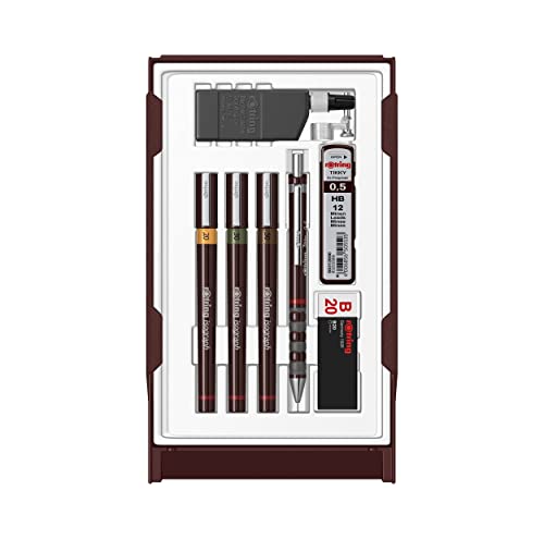 rOtring Isograph College Set | 3 stylos feutres (0,20mm0,30mm et 0,50mm)Portemine mécanique Tikky (0,5mm) et accessoires
