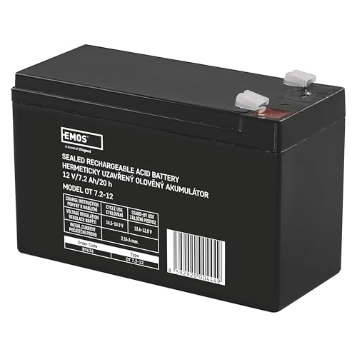 EMOS - Batería de plomo sin mantenimiento - 12 V 7,2 Ah - Batería AGM - Conexión Faston 6,3 mm - Para dispositivos SAI, sistemas de alarma - 151 x 65 x 94 mm