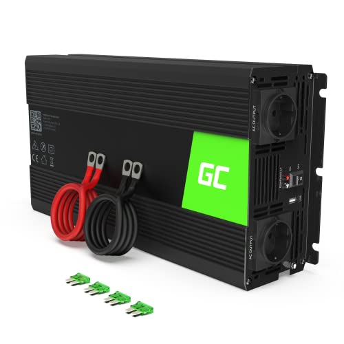 Green Cell® 1500W/3000W 12V 220V/230V Onda Pura Inverter Invertitore di Tensione Fotovoltaico DC AC per Camper Auto Convertitore di Potenza, Trasformatore sinusoidale Pura Porta USB per Batteria Auto