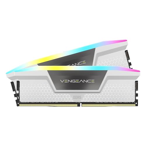 CORSAIR Vengeance RGB DDR5 RAM 32GB (2x16GB) 6000MHz CL30 Mémoire Informatique Compatible Intel XMP iCUE - Blanc (CMH32GX5M2B6000C30W)