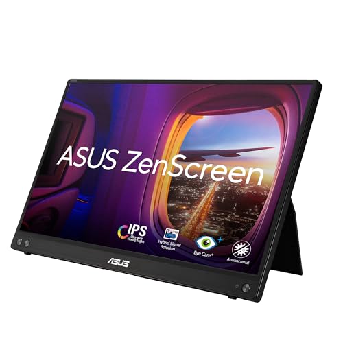 ASUS ZenScreen MB16ACV - Monitor portátil USB, 15,6", Full HD (IPS, Conectividad híbrida, USB de Tipo C, Antiparpadeo, Luz Azul de Baja Intensidad, Tratamiento Antibacteriano), 250cd/m², Negro