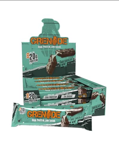 Grenade Barra de Proteína Baja en Azúcar - Sabor Dark Chocolate Mint, 12 x 60 g