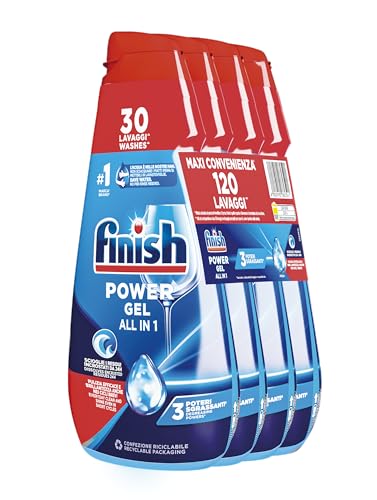 Finish Powergel Detersivo Lavastoviglie Fresh, Gel Lavastoviglie, 120 Lavaggi, 4 confezioni da 30 Lavaggi di Liquido Lavastoviglie