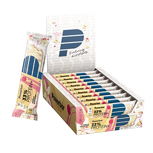 Powerbar - 33% Protein Plus - Vanilla Raspberry - 10x90g - Barrita rica en proteínas - Proteína de suero y caseína - Sin colágeno