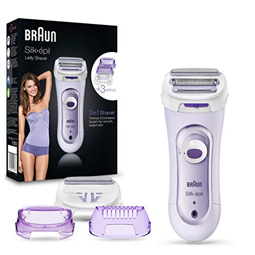 Braun Silk-épil Rasoio Elettrico Donna, Rifinitore di precisione, Sistema Esfoliante, 3 Accessori Inclusi, Sistema Senza Fili, Idea Regalo, LS5-560 Viola