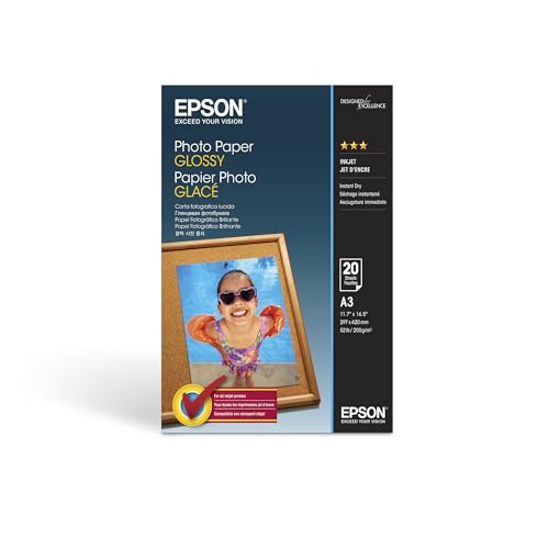 Papel fotográfico brillante A3 de Epson, 200 g/m², 20 hojas