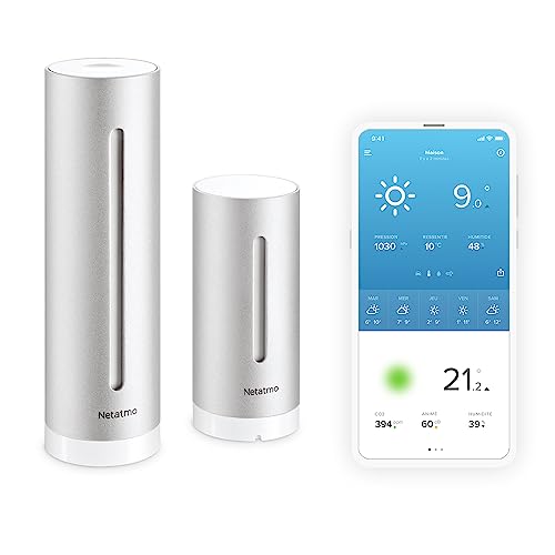Netatmo Estación Meteorológica Inalámbrica Interior Exterior con Wifi, Compatible con Alexa y Apple HomeKit, NWS01-EC, Plateado, 105x45x45 cm
