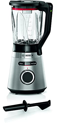 Bosch - Batidora de Vaso VitaPower, 1200 W, 1.5 litros, Jarra de cristal ThermoSafe, Cuchillas EasyClick, Programas Automáticos, Acero y Negro, MMB6382M