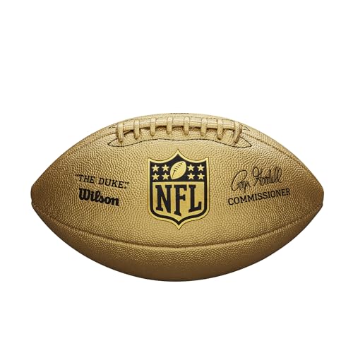 Wilson NFL Duke Metallic Edition Balón de fútbol Americano, Cuero Compuesto, Tamaño Oficial, Oro, WTF1826XB