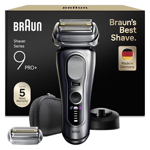 Braun Series 9 PRO+ Elektrorasierer Herren, 5+1 Ultradünne Präzisionsklingen, Pro-SensoAdapt, Rasierapparat mit 60 Min. Akku, Extra Scherkopf, Ladeständer, Nass- und Trockenrasierer – 9617psi, Silber