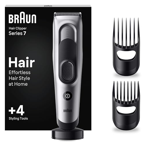 Braun Serie 7 Maquina Cortar Pelo, Cortadora de Pelo, Máquina de afeitar, Cortapelos Para Hombres con 17 ajustes de longitud, bloqueo SafeLock con memoria, HC7390, Gris