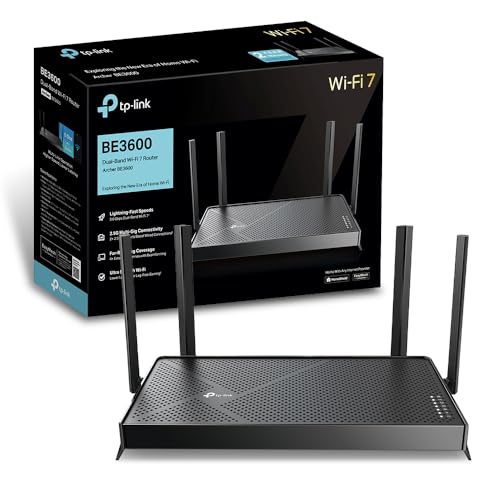 TP-Link Archer BE3600 Routeur WiFi 7, Vitesse jusquà 3,6 Gbit/s, bi-Bande, 2 Ports 2.5G, USB 3.0, 4 antennes à Haute Performance, EasyMesh, WPA3, Contrôle Parental, Antivirus intégré