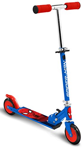 Stamp- Trottinette Pliable-Spiderman Marvel Pliant, SM250042, Blue, 75 cm roulement a billes ABEC 5 - frein arrière au pied - hauteur ajustable - plateau aluminium antidérapant -poignées mousse