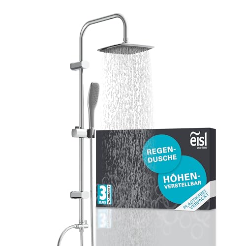 EISL Duschset EASY FRESH, Duschsystem ohne Armatur 2 in 1 mit großer Regendusche (250 x 200 mm) und Handbrause, Regendusche ohne Armatur ideal zum Nachrüsten, komplettes Montageset, Chrom DX12006