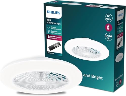 Ventilateur de plafond et plafonnier LED Philips Amigo, 20W+40W, diamètre 49cm, rond, avec télécommande, blanc