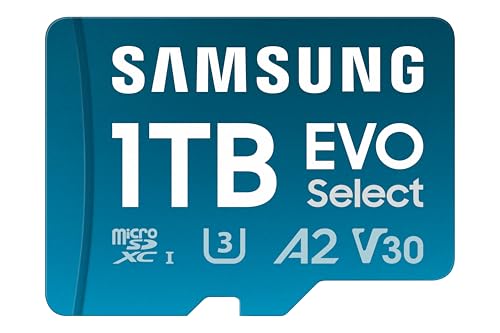 Samsung EVO Select (2024) microSD-Karte + SD-Adapter, 1 TB, UHS-I U3, 4K UHD, Full HD, 160 MB/s Lesen, Speicherkarte für Smartphones, Tablets und Laptops, MB-ME1T0SA/EU
