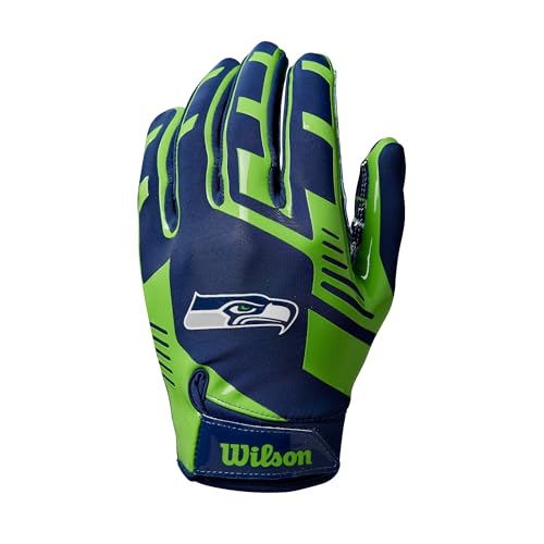 Wilson AD NFL Stretch Fit Football-Handschuhe, Hervorragende Passform und sicherer Grip, Aus atmungsaktivem Material, Optimale Performance, Team: Seattle Seahawks, Farbe: Grün/Blau, Erwachsenengröße
