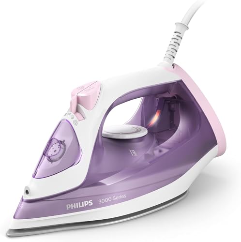 Philips fer à repasser Série 3000 - Puissance Fer à Vapeur 2000W, Effet Pressing 140 g, Débit Vapeur Continue 30 g/min, Semelle en Céramique Anti-Rayures, Réservoir 300ml, Mauve/blanc (DST3010/30)