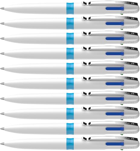 Schneider 138049 Take 4 Kugelschreiber mehrfarbig (4 Farben, Minen wechselbar, recycelter Kunststoff) weiß-hellblau, 10 Stück