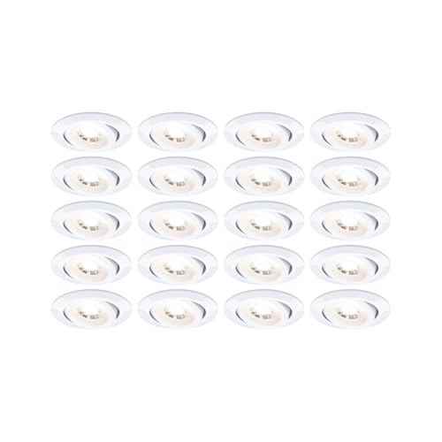 Paulmann 99997 Spots encastrés LED Pack de 20 orientable 82 mm 70° 20x4,8W 20x450lm 230 V 3000 K Blanc dépoli