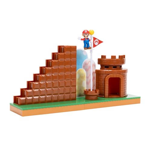 Super Mario Jakks Pacific, Revive la emoción de Super Mario con el Playset Nivel Final - Escalera y Bandera!, Incluye Figura Mario de 6 cm